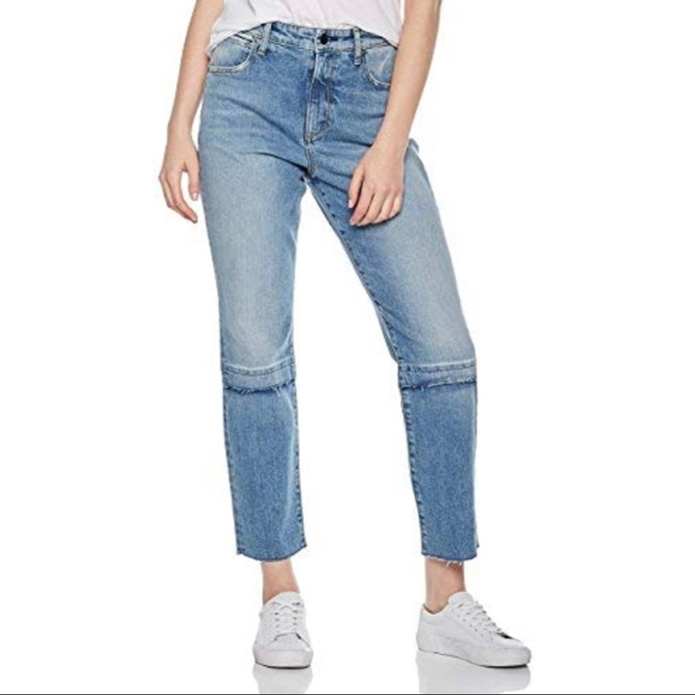 Adriano Goldschmied HALE “Amanda” High-Waist Cropped Raw Hem Straight Leg Jeans